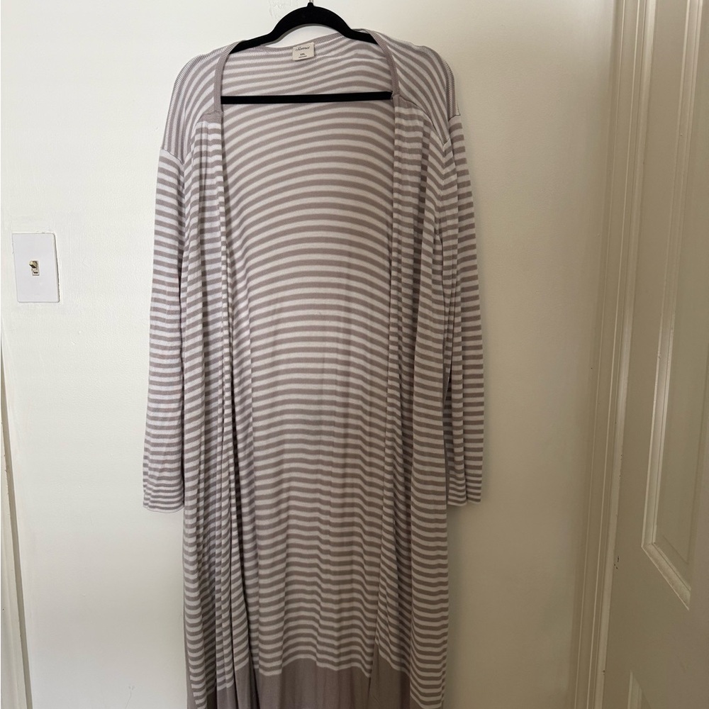 Soma Gray and White Striped Cardigan perfect for late summer early fall